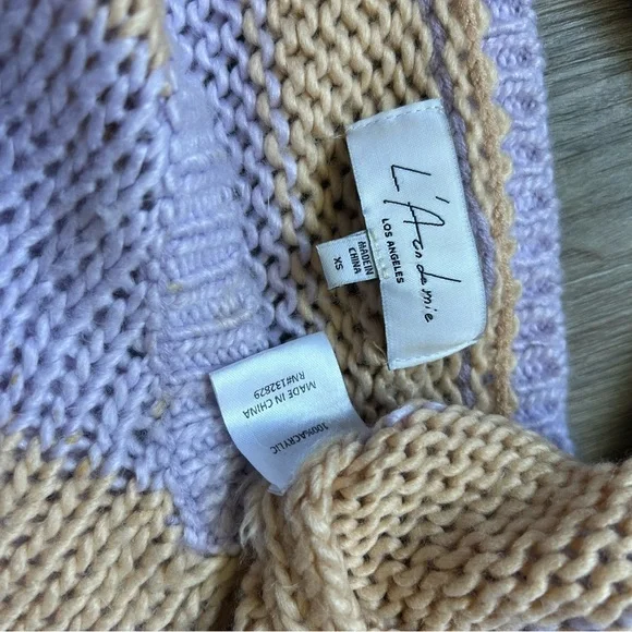 L'ACADEMIE Park Rib Knit Striped Sweater Lavender Orange V-Neck Lightweight XS - Picture 8 of 9